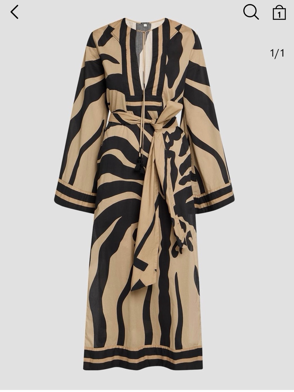 Johanna Ortiz Beige and Black Zebra-Print Belted Kaftan Robe